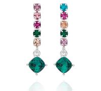 Equilibrium Glam Rox Multicoloured Gems Hanging Solitaire Silver Plated Earrings - Pink, Blue & Green