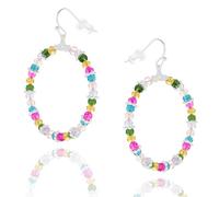 Equilibrium Glam Rox Multicoloured Gems Long Hanging Hoops Shaped Silver Plated Earrings - Pink, Blue & Green
