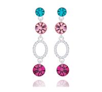 Equilibrium Glam Rox Multicoloured Gems Sparkle Rings Silver Plated Earrings - Pink, Blue & Green