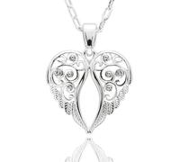 equilibrium Guardian Angel Collection Silver Plated Filigree Angel Wings Heart Pendant Necklace with Cubic Zirconia Crystal Accents