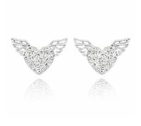 Equilibrium Guardian Angel Heart Wing Silver Plated Stud Earrings (H: 1.0 x W: 1.4 x D: 0.4)