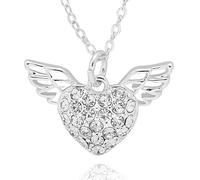 equilibrium Guardian Angel Sparkle Heart Silver Plated Necklace with Crystal Embellishments (H: 1.2 x W: 1.8 x D: 0.4)