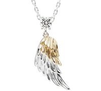 equilibrium Guardian Angel Two Tone Wing Necklace, Silver and Gold Plated, Cubic Zirconia Pendant