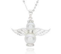 equilibrium Guardian Angel Wings Silver Plated Sparkle Pearl Necklace