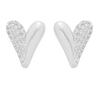 Equilibrium Heart of 2 Halves Silver Plated Stud Earrings, Cubic Zirconia Split Heart Design for Women