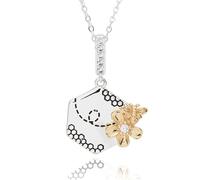 equilibrium Honey Bee and Honeycomb Two Tone Necklace, Silver and Gold Plated with Pavé Cubic Zirconia Crystals