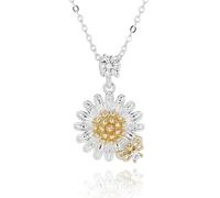 equilibrium Honey Bee Collection Two Tone Daisy Bee Necklace with CZ, Silver and Gold Plated (Height: 1.6 x Width: 1.4 x Depth: 0.6 in cm)