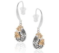 Equilibrium Honey Bee Collection Two Tone Drop Earrings, Silver and Gold Plated, Floral Design with Bee Accent
