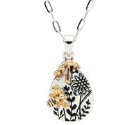 equilibrium Honey Bee Collection Two Tone Necklace, Silver and Gold Plated Floral Pendant with Honey Drips Design
