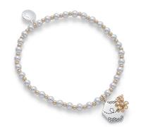 equilibrium Honey Bee Honeycomb Bracelet, Silver and Gold Plated Beaded Charm Bracelet with Two Tone Design