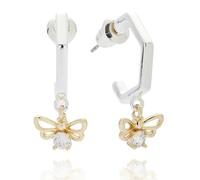 Equilibrium Honey Bee Modern Honeycomb Two Tone Earrings, Silver and Gold Plated, CZ Crystal Bow Charm, Drop Dangle Style, Height: 0.7 x Width: 0.9 x Depth: 0.2 in cm