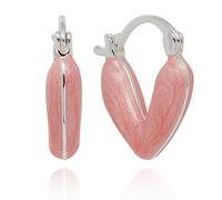 Equilibrium Iced Gem Collection Heart Huggie Hoop Earrings, Silver Plated with Pink Enamel, Gift Boxed
