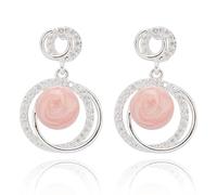 Equilibrium Iced Gem Glam Circles Silver Plated CZ Drop Earrings, Pink Stone, Gift Boxed