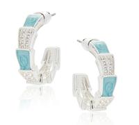 Equilibrium Iced Gem Glam Silver Plated Hoop Earrings with Turquoise Enamel and Pavé Cubic Zirconia