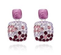 Equilibrium Iced Gem Silver Plated Earrings Collection - Modern Swirl Chic Squares Planet Heart Lightweight Enamel Crystal Gift Jewellery (Chic Squares: H 1.8 cm × W 1.2 cm × D 0.4 cm)