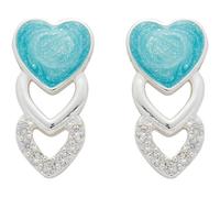 Equilibrium Iced Gem Triple Heart Silver Plated Earrings, Pavé Cubic Zirconia Crystal Drop Studs, Gift Boxed