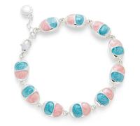 equilibrium Iced Gems Collection Silver Plated Bracelet, Pink and Blue Enamel Bead Chain, Gift Boxed