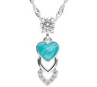 equilibrium Iced Gems Collection Triple Heart Necklace, Silver Plated with Turquoise Heart, Cubic Zirconia Crystal Pendant