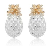 Equilibrium Juicy Gems Pineapple Stud Earrings, Two Tone Silver and Gold Plated