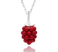 equilibrium Juicy Gems Raspberry Silver Plated Pendant Necklace, Red Fruit Design with Pavé Cubic Zirconia Crystals, Gift Boxed