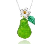 equilibrium Juicy Gems Sparkle Pear Silver Plated Pendant Necklace with Cubic Zirconia Crystal Flower and Leaf Design