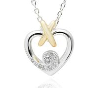 equilibrium Kiss Collection Two Tone Suspended Heart Necklace, Silver and Gold Plated with Pavé Cubic Zirconia