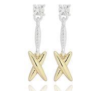 Equilibrium Kiss Silver Plated Earrings Collection - Heart, Pave, Two Tone & Contemporary Stud Designs (Contemporary Two Tone Earrings)