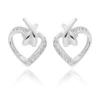 Equilibrium Kiss Silver Plated Earrings Collection - Heart, Pave, Two Tone & Contemporary Stud Designs (Contemporary Heart Earrings)