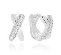 Equilibrium Kiss Silver Plated Earrings Collection - Heart, Pave, Two Tone & Contemporary Stud Designs (Crossover Pave Earrings)
