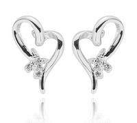 Equilibrium Kiss Silver Plated Earrings Collection - Heart, Pave, Two Tone & Contemporary Stud Designs (Suspended Heart Earrings)