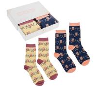 equilibrium Ladies Luxury Bamboo Socks Gift Box Owl Pattern - Soft Breathable Womens Crew Socks Set