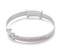 equilibrium Little Princess Silver Plated Baby Bangle, Adjustable Keepsake Bracelet with Crown Design and Pink Crystal