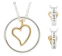 equilibrium Love You to the Moon and Back Two Tone Heart Pendant Necklace, Romantic Gift