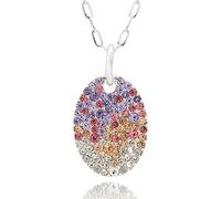 equilibrium Luxe Tag Collection Pastel Sparkle Oval Pendant Necklace, Silver Plated with Multicolour Cubic Zirconia Crystals