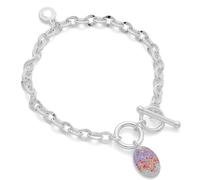 equilibrium Luxe Tag Pastel Sparkle Crystal Charm Silver Plated Bracelet, Toggle Clasp Chain Bracelet