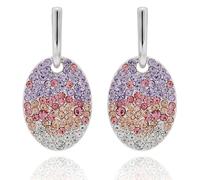 Equilibrium Luxe Tag Pastel Sparkle Silver Plated Drop Earrings, Oval Charm with Cubic Zirconia Crystal