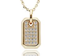 equilibrium Luxe Tag Pavé Cubic Zirconia Gold Plated Pendant Necklace, Sparkle Glam Collection
