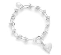equilibrium Luxe Tag Silver Plated Bracelet Collection - Quilted Heart, Triple Tone & Sparkle Designs (Glam Heart Bracelet)