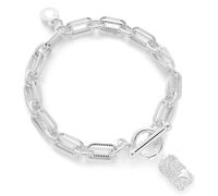 equilibrium Luxe Tag Silver Plated Bracelet Collection - Quilted Heart, Triple Tone & Sparkle Designs (Sparkle Heart Bracelet)