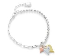 equilibrium Luxe Tag Silver Plated Bracelet Collection - Quilted Heart, Triple Tone & Sparkle Designs (Three Tone Triple Heart Bracelet)
