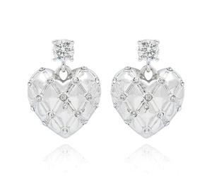 Equilibrium Luxe Tag Silver Plated Earrings Collection - Floral, Sparkle Stripe, Heart & Star Designs (Quilted Effect Earrings)