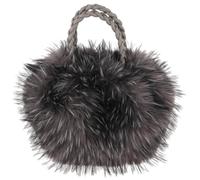 equilibrium Luxury Two Tone Faux Fur Handbag | Soft Touch Bag, Button Close, Plaited Handles, Lightweight