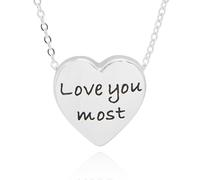 equilibrium Meaningful Heart Silver Plated Necklace - “Love You Most” Engraved Heart Pendant, Sentimental Gift Jewellery (Pendant: 1.6 × 1.5 × 0.4 cm)