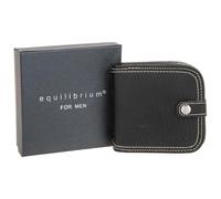equilibrium Men’s Black Coin Purse Slim Stitch Detail Wallet Secure Closure Gift Boxed