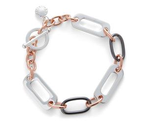 equilibrium Mixed Metal Three Tone Silver, Rose Gold and Gunmetal Grey Bracelet - Two Halves Heart, Triple Heart, Loops Balls or Modern Designs With Gift Box (Modern)