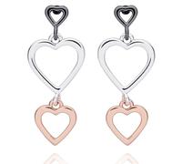 Equilibrium Mixed Metal Three Tone Silver, Rose Gold and Gunmetal Grey Earrings - Circles, Triple Heart, Hoop Hanging Ball, Modern or Eternal Teardrop Designs With Gift Box (Triple Heart)