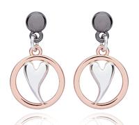 Equilibrium Mixed Metal Three Tone Silver, Rose Gold and Gunmetal Grey Earrings - Circles, Triple Heart, Hoop Hanging Ball, Modern or Eternal Teardrop Designs With Gift Box (Modern Heart)