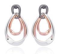 Equilibrium Mixed Metal Three Tone Silver, Rose Gold and Gunmetal Grey Earrings - Circles, Triple Heart, Hoop Hanging Ball, Modern or Eternal Teardrop Designs With Gift Box (Eternal Teardrop)