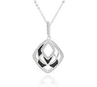 equilibrium Monochrome Art Deco Silver Plated Necklace, Black and Clear Cubic Zirconia, Geometric Pendant, 2.2 x 1.8 x 0.3cm