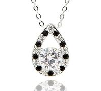 equilibrium Monochrome Collection Teardrop Pendant Necklace, Silver Plated with Black and White CZ Stones, Elegant Drop Design